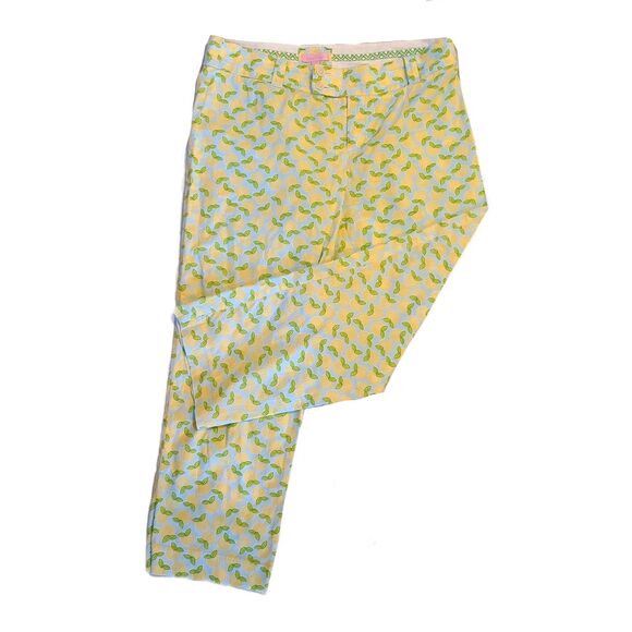 Lilly Pulitzer Blue & Yellow Lemon Print Straight Leg Crop Chino Pants, Size 10 - Picture 3 of 5